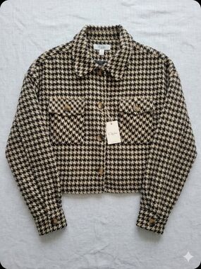 Black and Cream Houndstooth Cropped Jacket